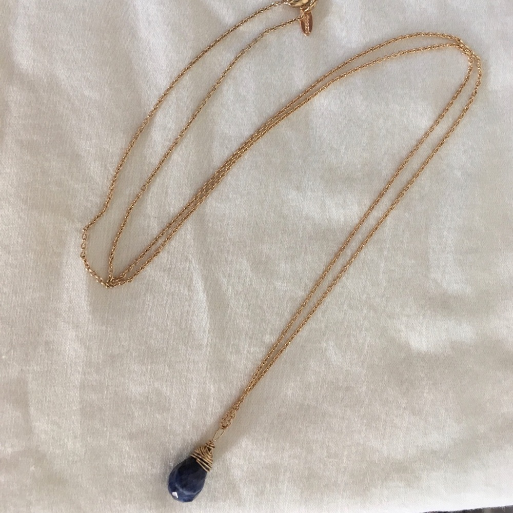 Blue rock gold-tone necklace marked Nugaard